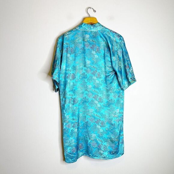 Peony Brand Girls Kimono Size 14 Turquoise Blue Asian Brocade Robe Embroidered - Picture 3 of 6